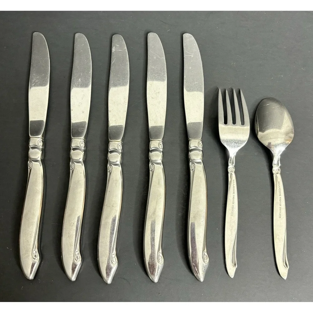 Wm A Rogers Oneida Shoreline 5 Dinner Knives 1 Salad Fork 1 Teaspoon Stainless